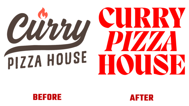 Curry Pizza House Antes e Depois Logo (história)