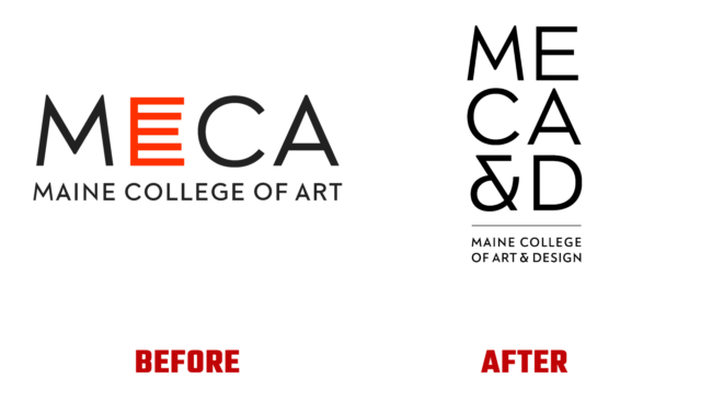 Maine College of Art & Design (MECA&D) Antes e Depois Logo (história)