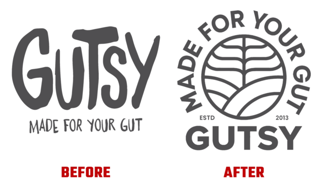 Gutsy Antes e Depois Logo (historia)