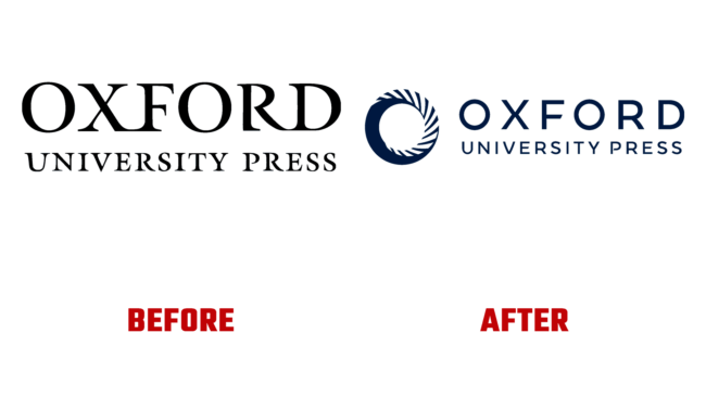 Oxford University Press Antes e Depois Logo (historia)