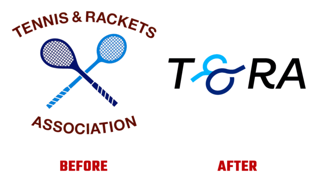 Tennis and Rackets Association Antes e Depois Logo (historia)