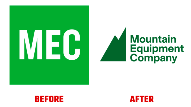 Mountain Equipment Company (MEC) Antes e Depois Logo
