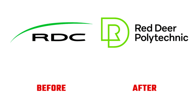 Red Deer Polytechnic Antes e Depois Logo (historia)