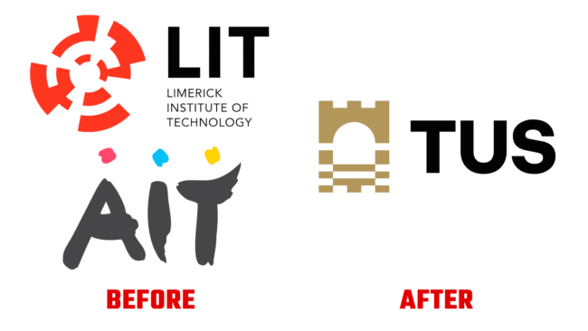 Technological University of the Shannon (TUS) Antes e Depois Logo (historia)