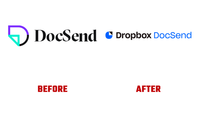 Dropbox DocSend Antes e Depois Logo (história)