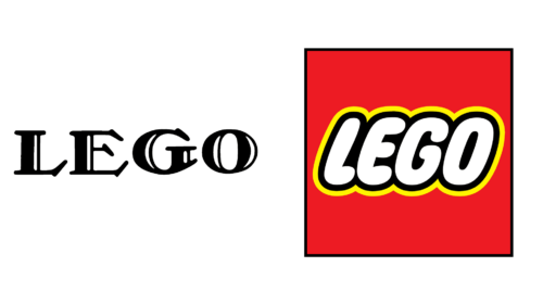 LEGO logos de empresas antes e agora