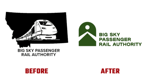 Big Sky Passenger Rail Authority Antes e Depois Logo (Historia)